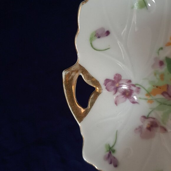 Vintage Norcrest Fine China Leaf Shaped Dish With Sweet Violets Design Gold Trim - Picture 4 of 8